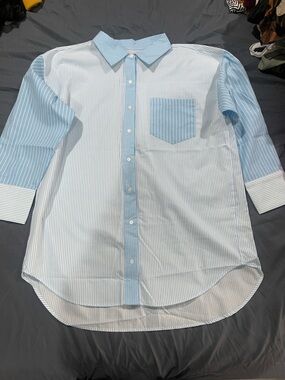 Blue & White Striped Button-Up Shirt